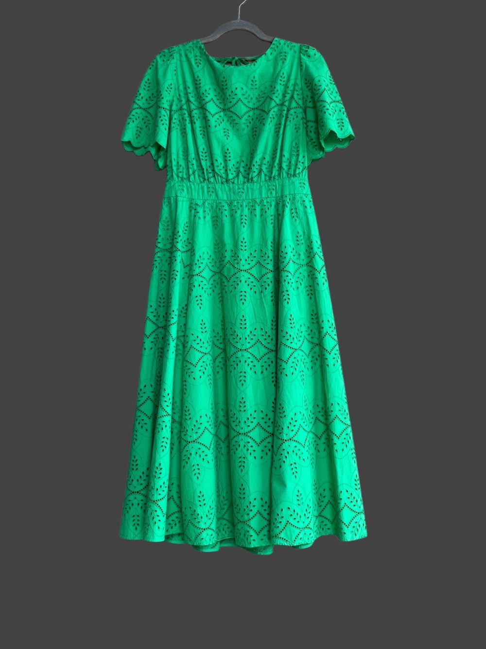 SEZANE NWT Green Floral Eyelet Embroidered Laser Cut Open Back Ladya Midi Dress - Picture 12 of 15